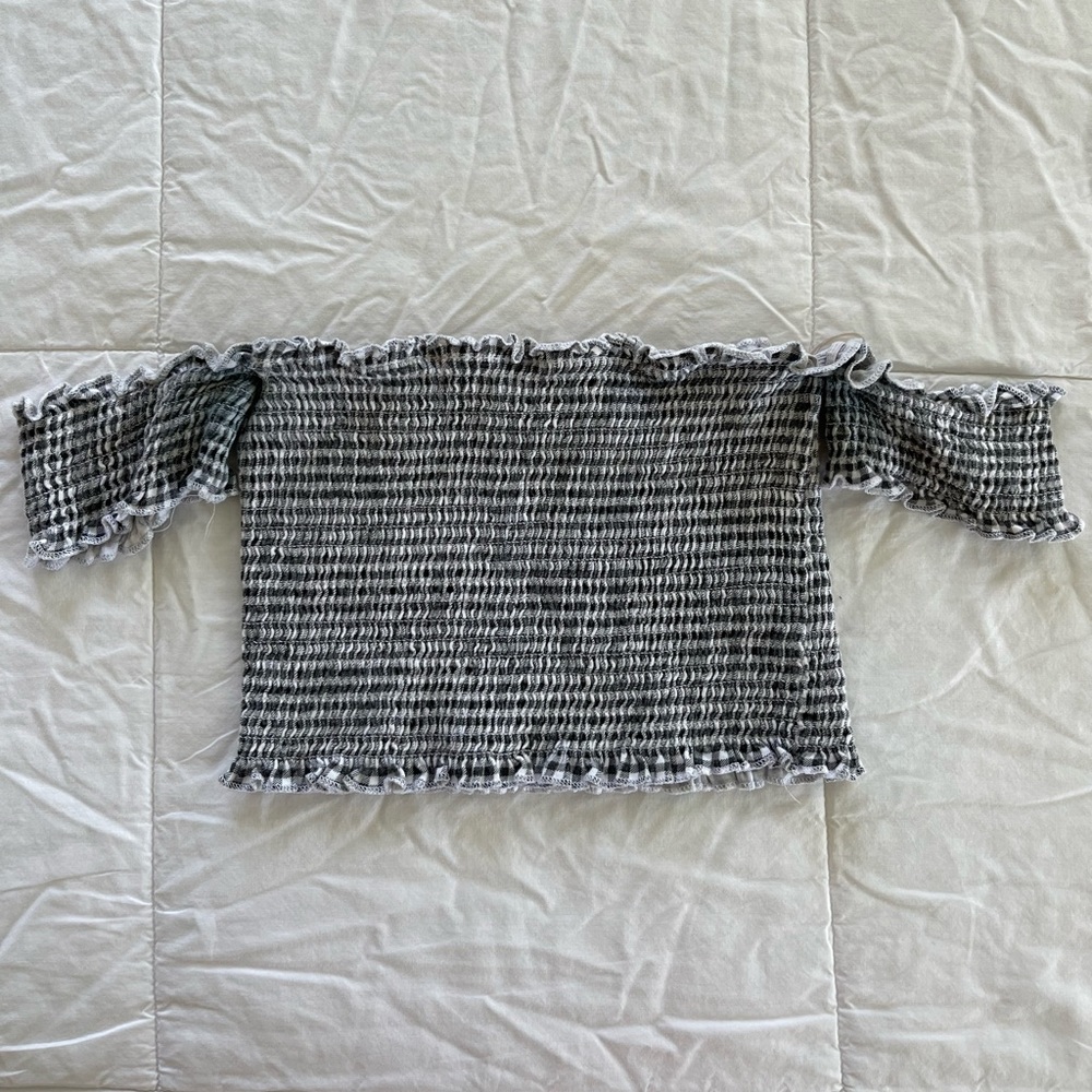 Me-To-We Stretchy Black and White Gingham Off the Shoulder Top Size XS